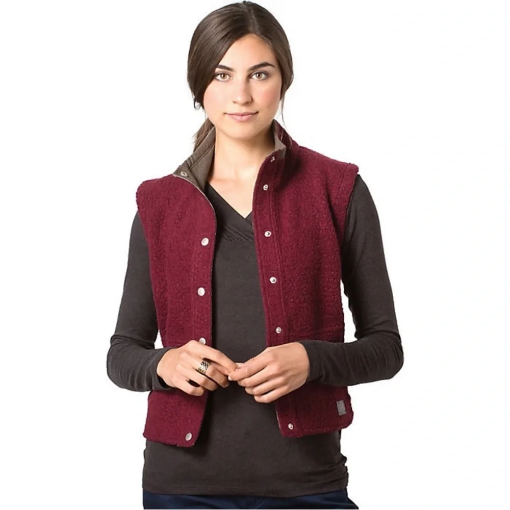Toad&Co Sheridan Sherpa Wool Blend‎ Burgundy Fleece Vest Size XL